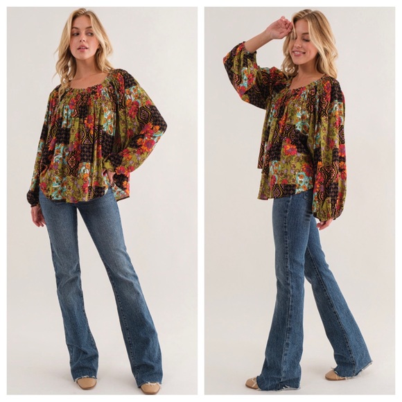 22 Boho Floral Print Off or On The Shoulder Top - Picture 5 of 5